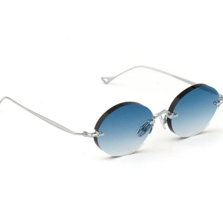 Wilmot C.1-53 Gradient Blue-Tinted Oval Sunglasses with Sleek Silver Frame