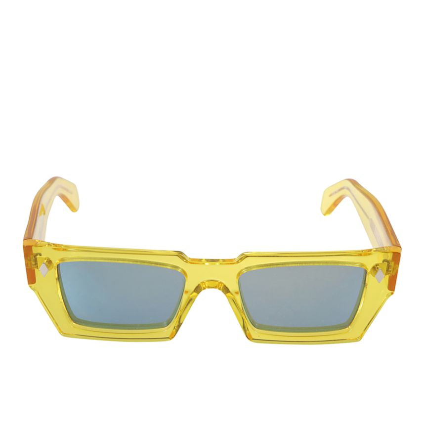 Disko Translucent Yellow Rectangular Sunglasses with Reflective Blue Lenses