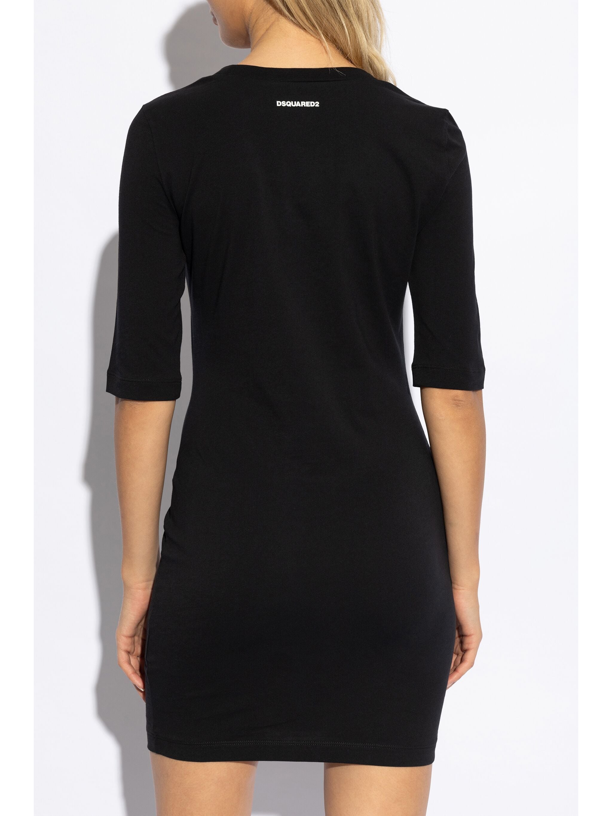 Fitted Black Cotton Heart Cutout Dress