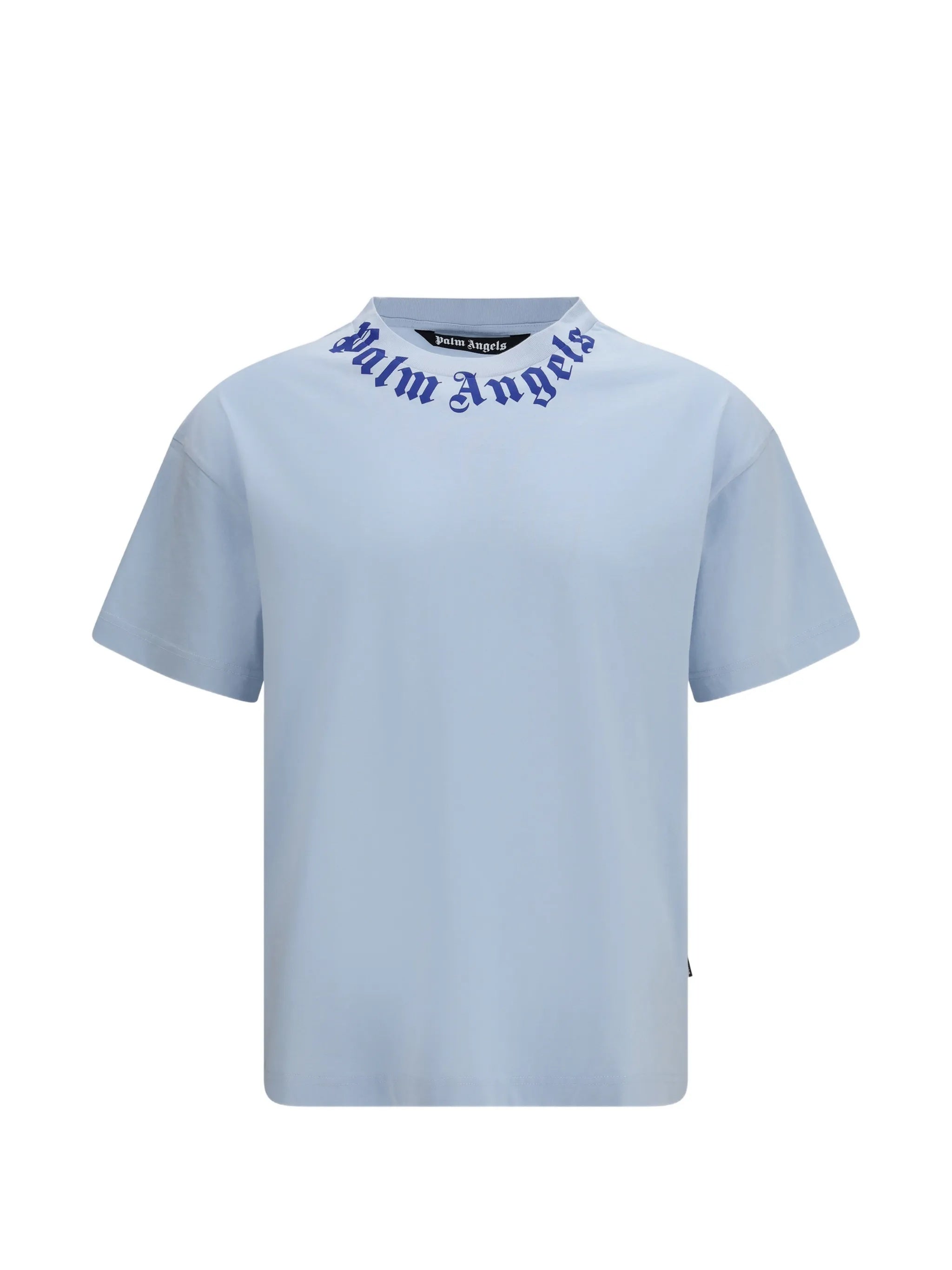 Light Blue Neck Logo Cotton T-Shirt
