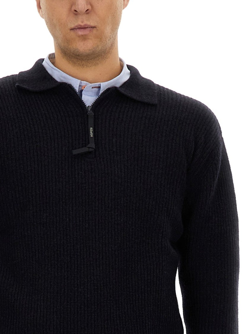 Textured Ribbed Black Wool Jersey