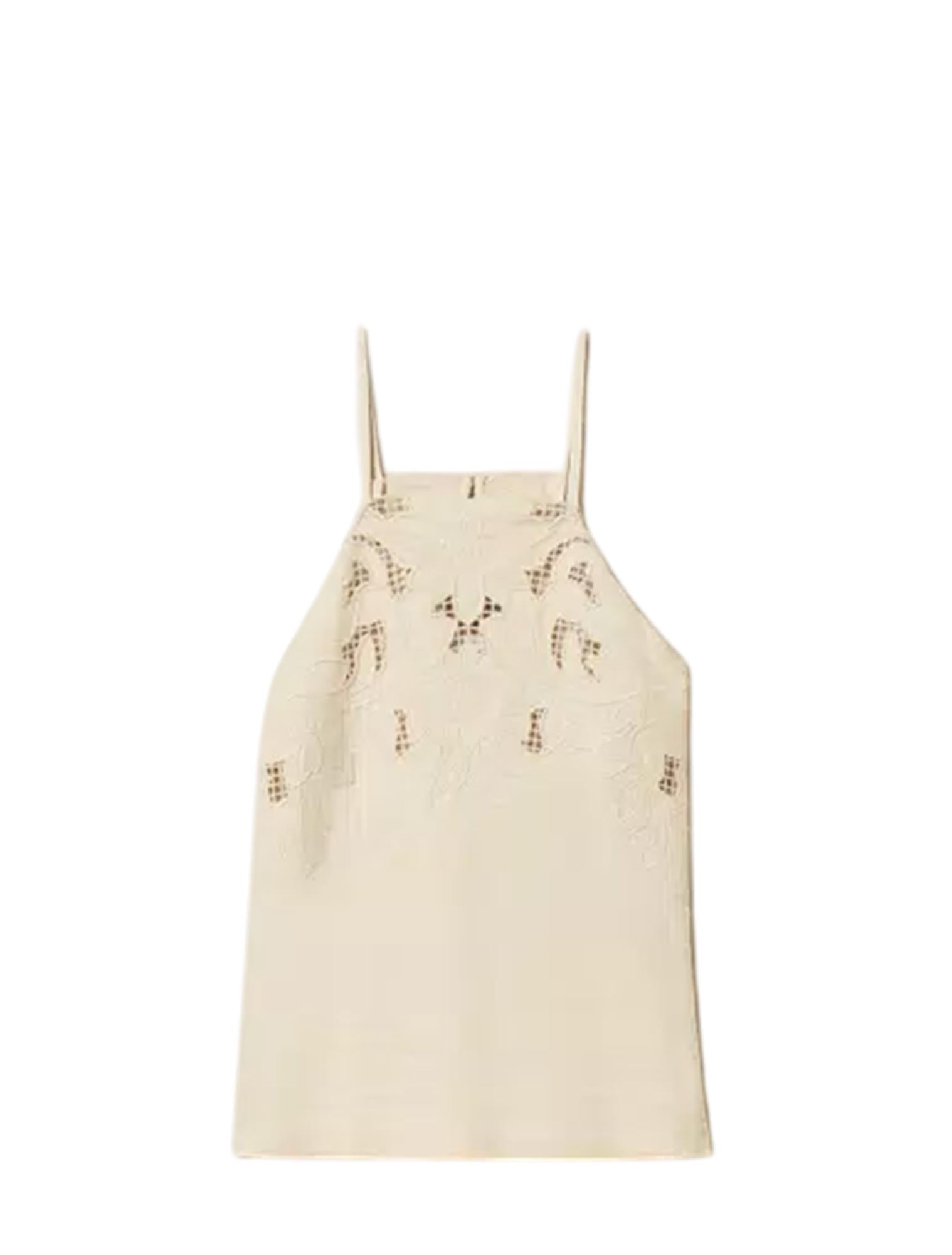 Sleeveless Top with Cut-Out Floral Embroidery