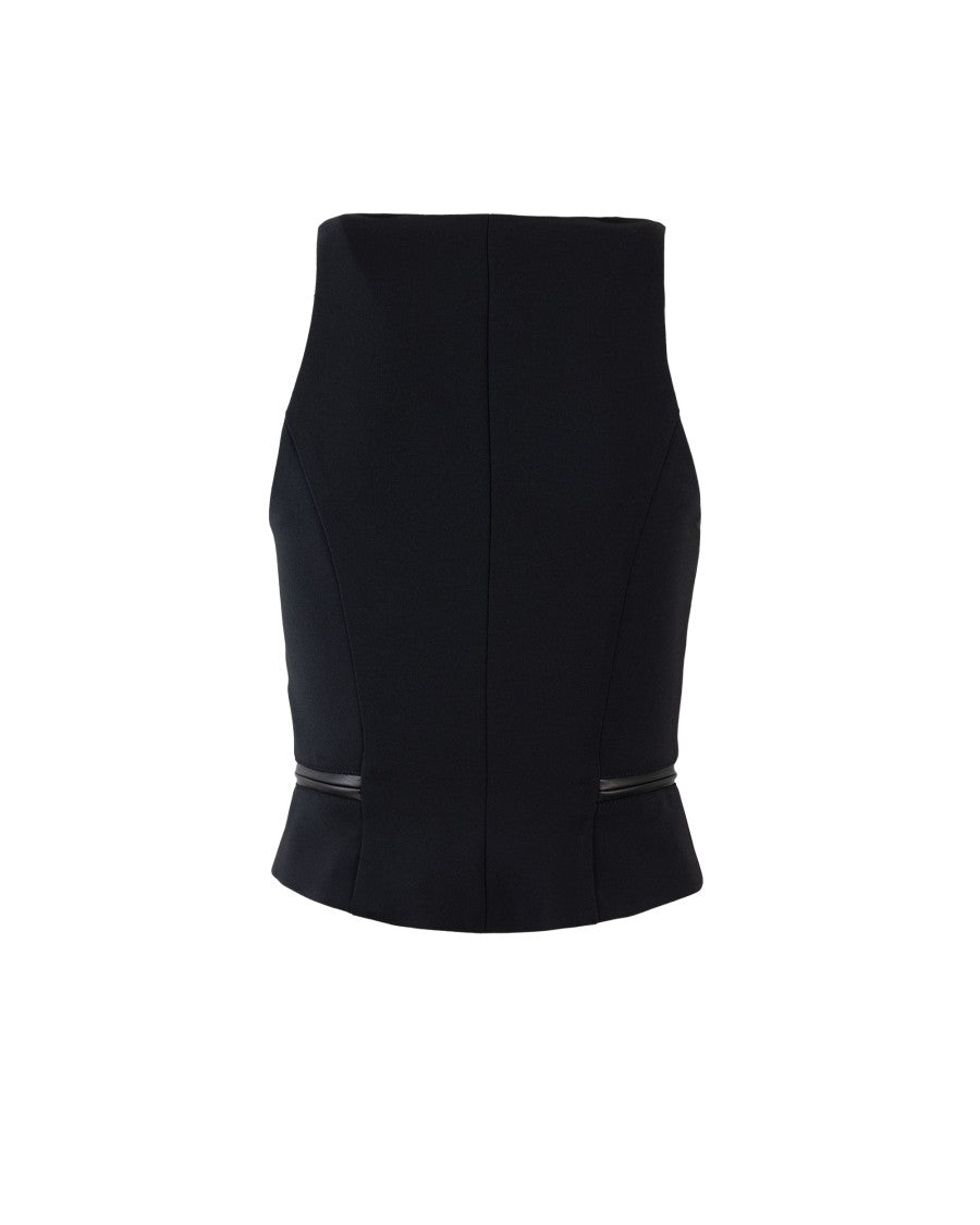 Black Double Crêpe Top With Zip Details