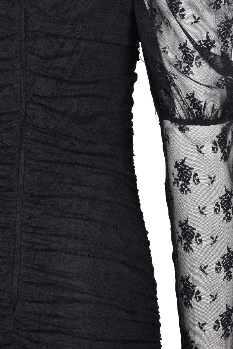 Ruched Voile Sheath Dress - Black