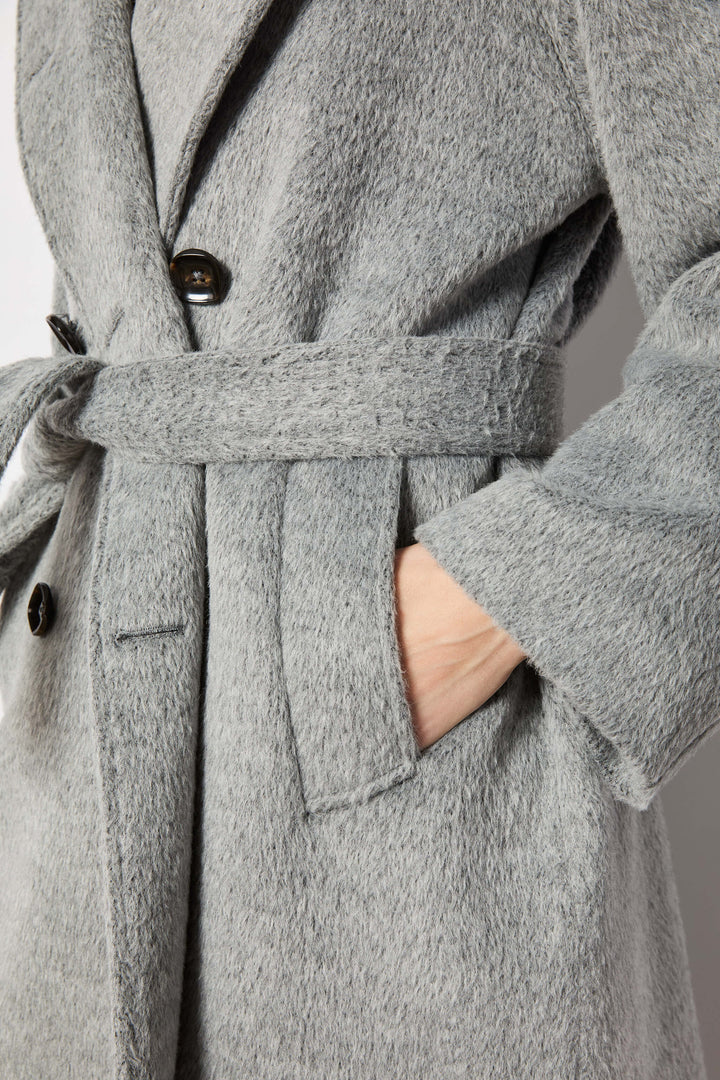 Double-Breasted Light Grey Coat With Tailoring Details