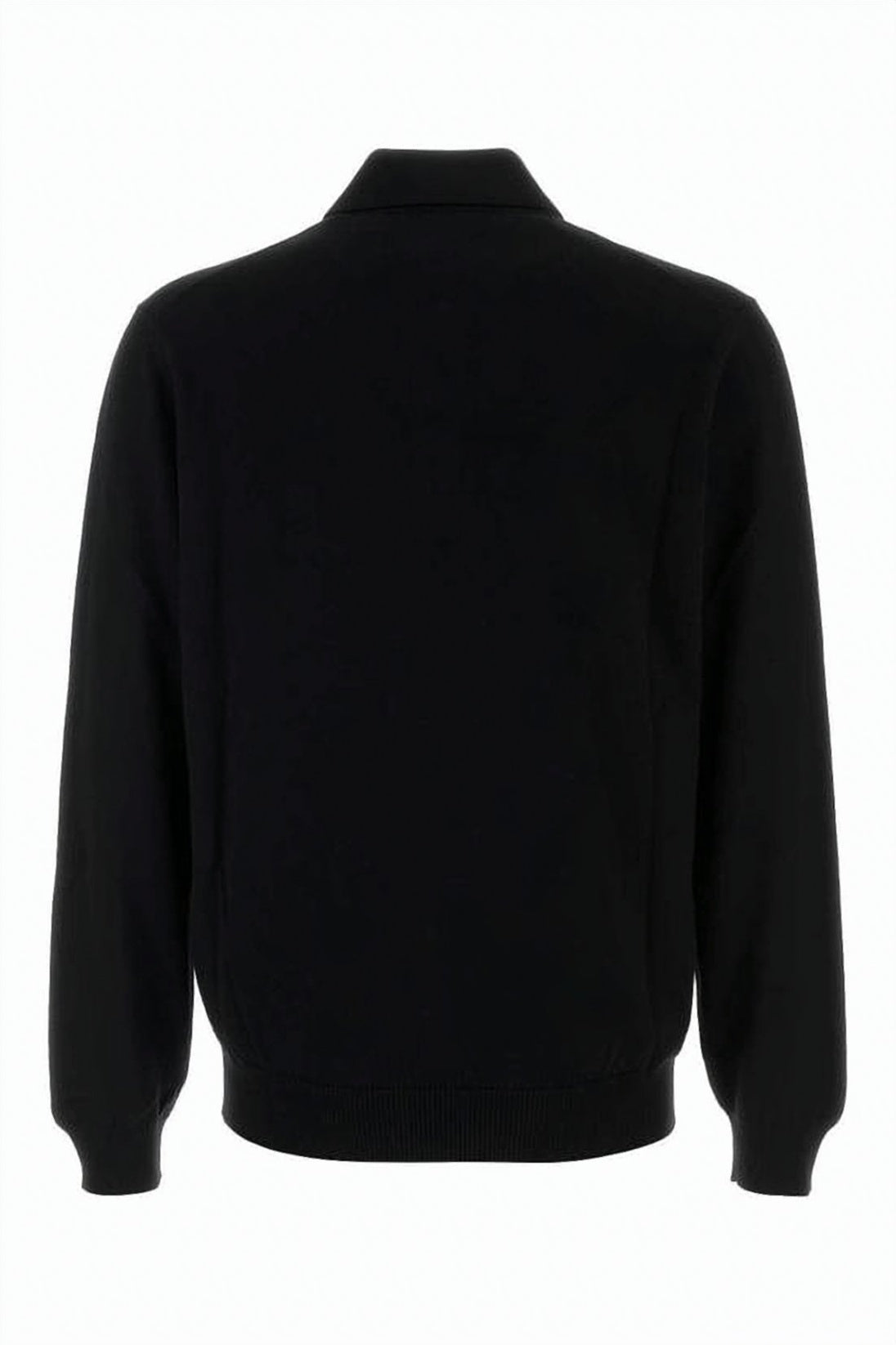 Black Wool Polo Shirt with Classic Collar and Ribbed Details