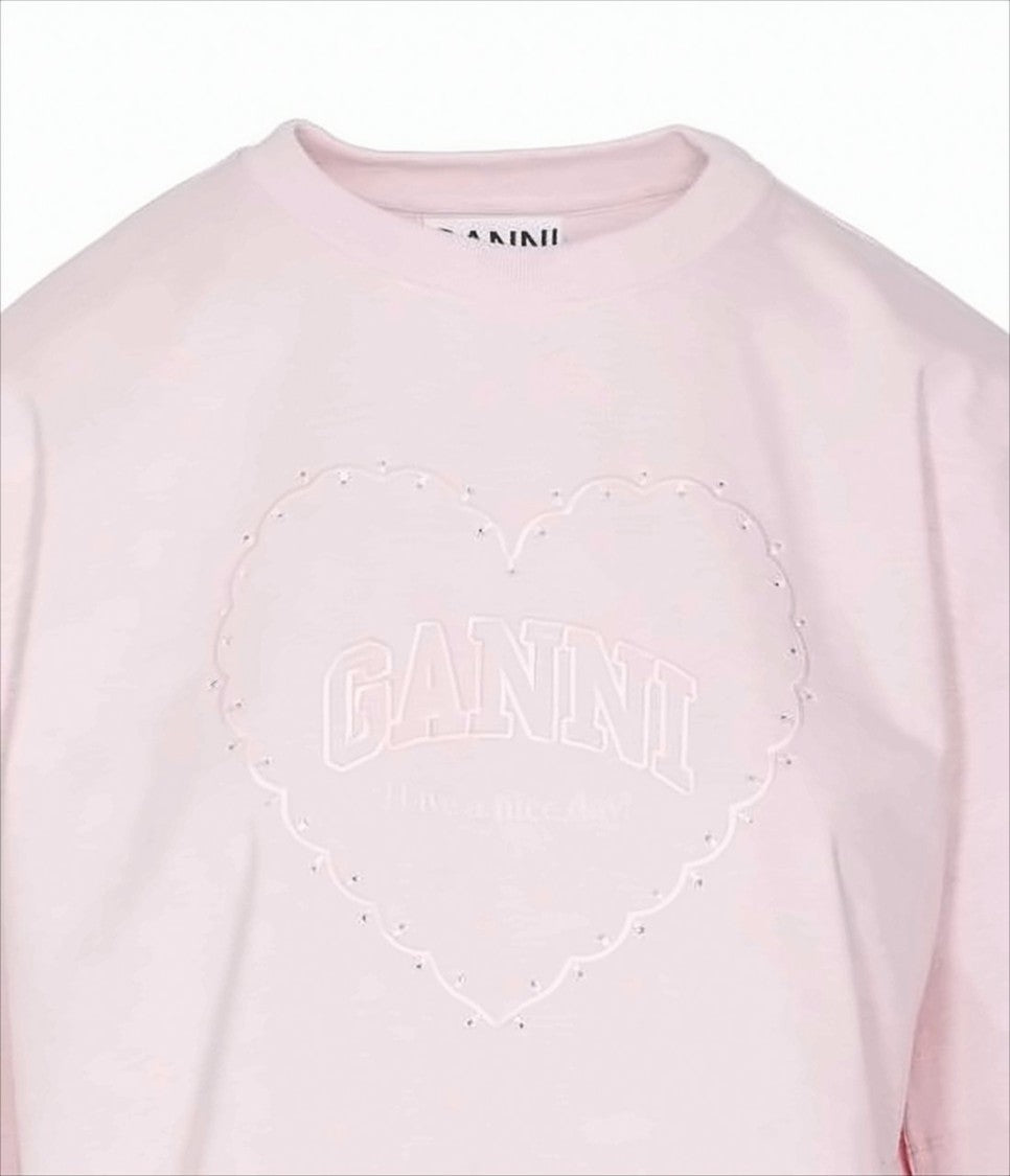 Soft Pink Relaxed-Fit T-Shirt With Heart-Embossed Detail
