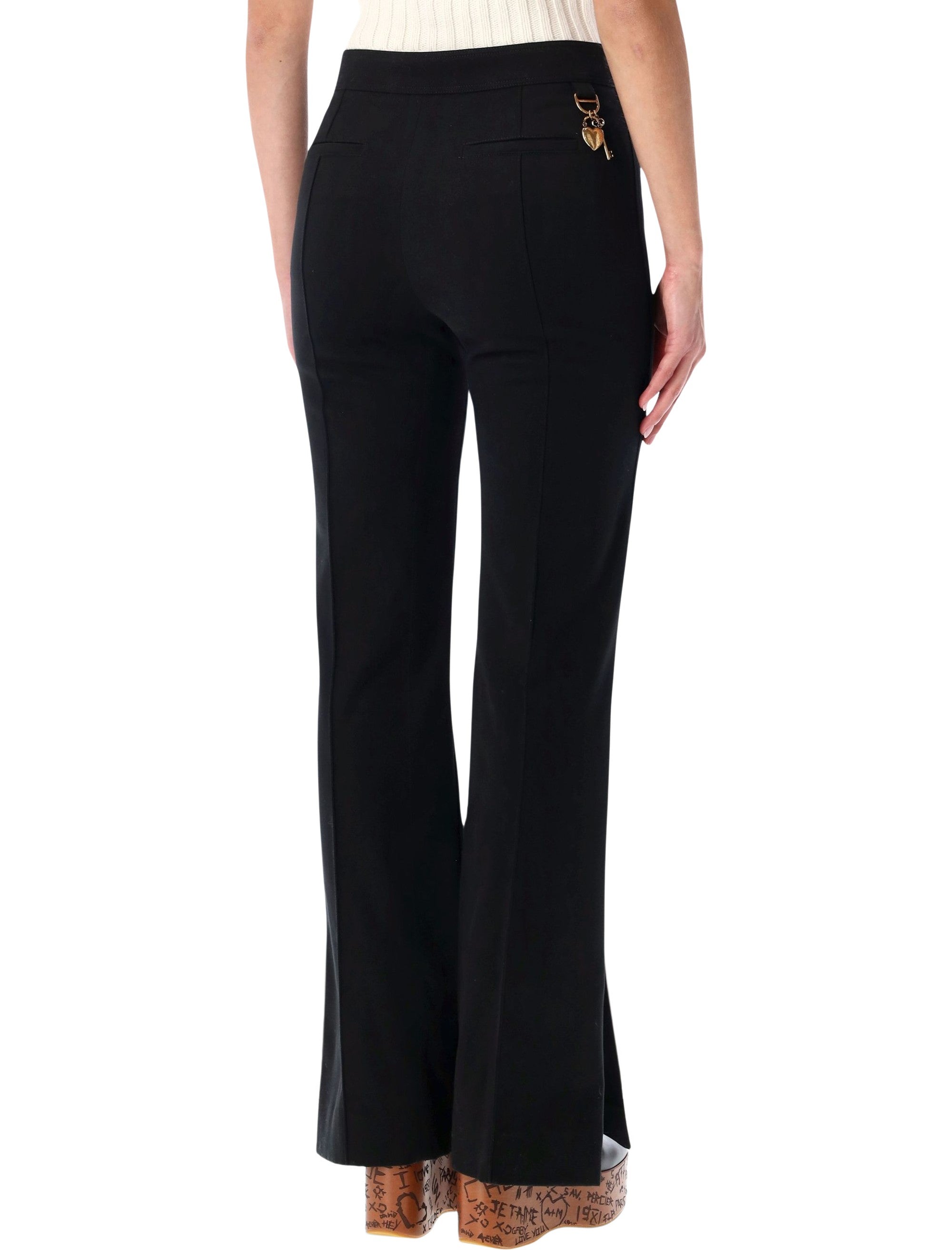 Chloé Black Herringbone Cotton Tailored Trousers