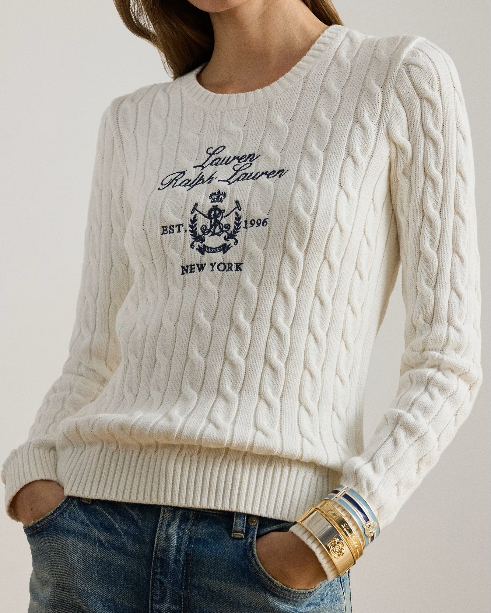 White Rinett Gassed Cotton Pullover Sweater