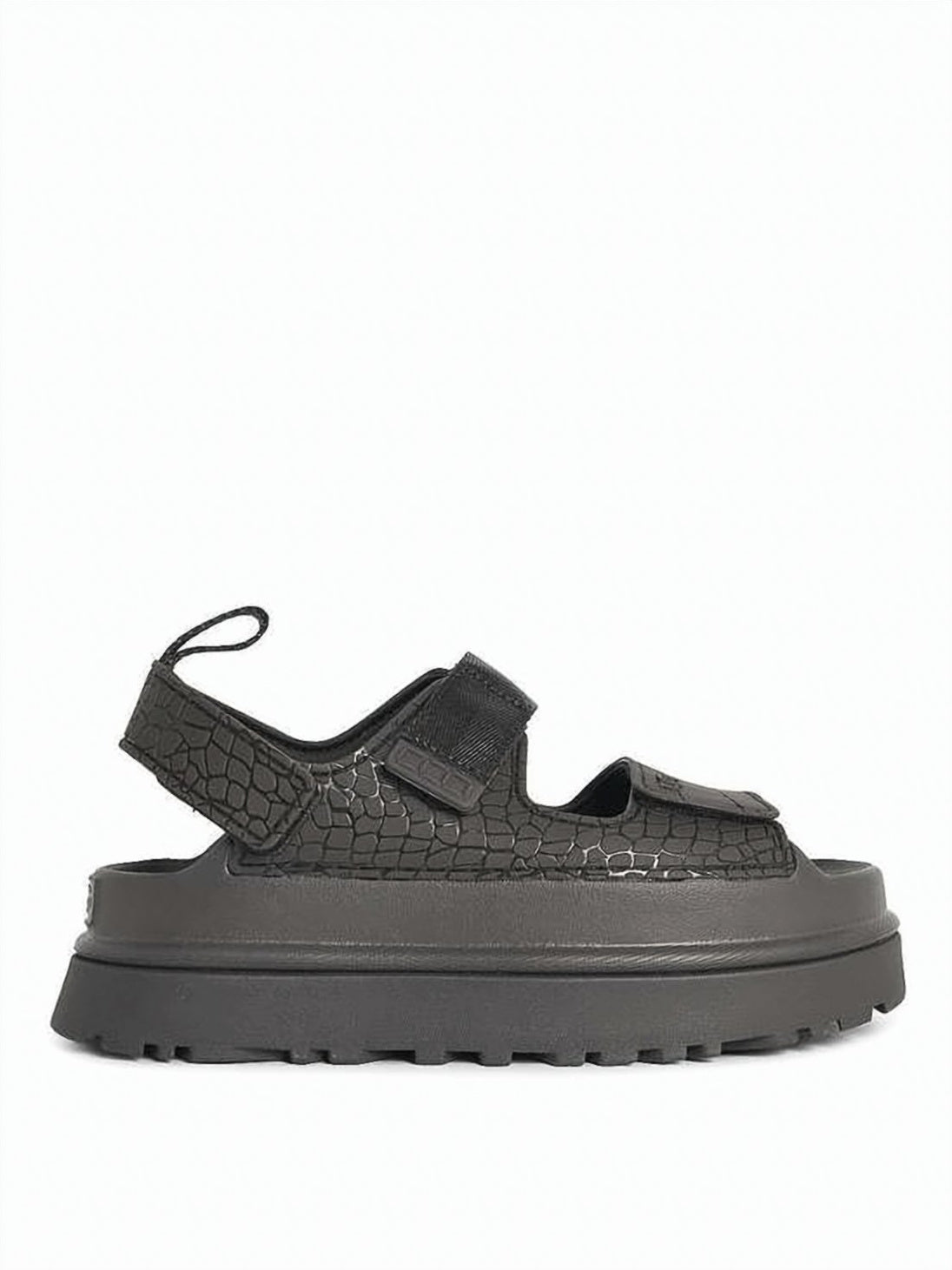 Textured Black Synthetic Leather Sandals with Sole