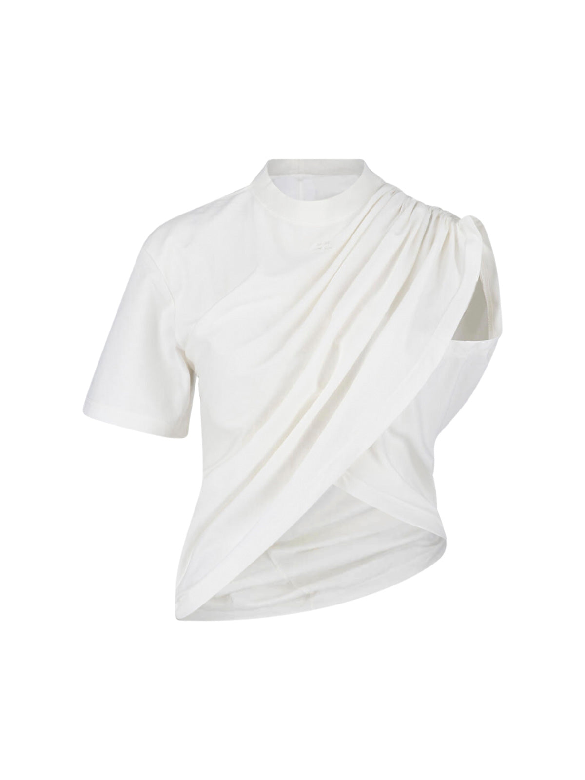White Asymmetrical Twist Unique Panel T-Shirt