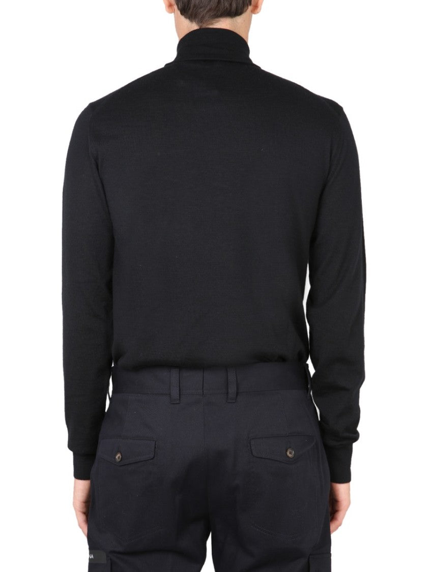 Black Turtleneck Sweater In 100% Wool
