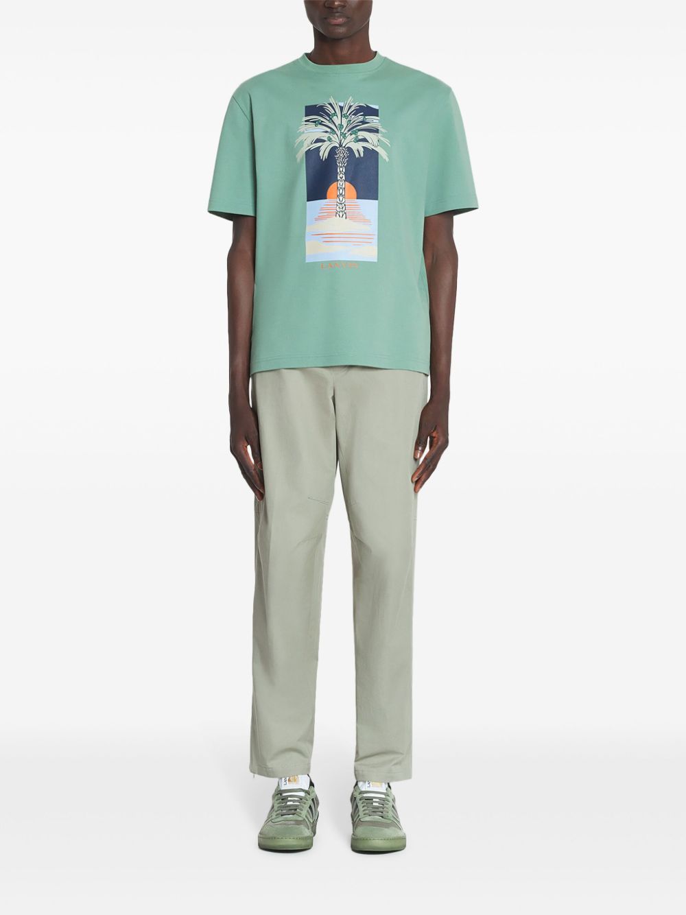 Graphic Print Sea Green Crew Neck T-Shirt