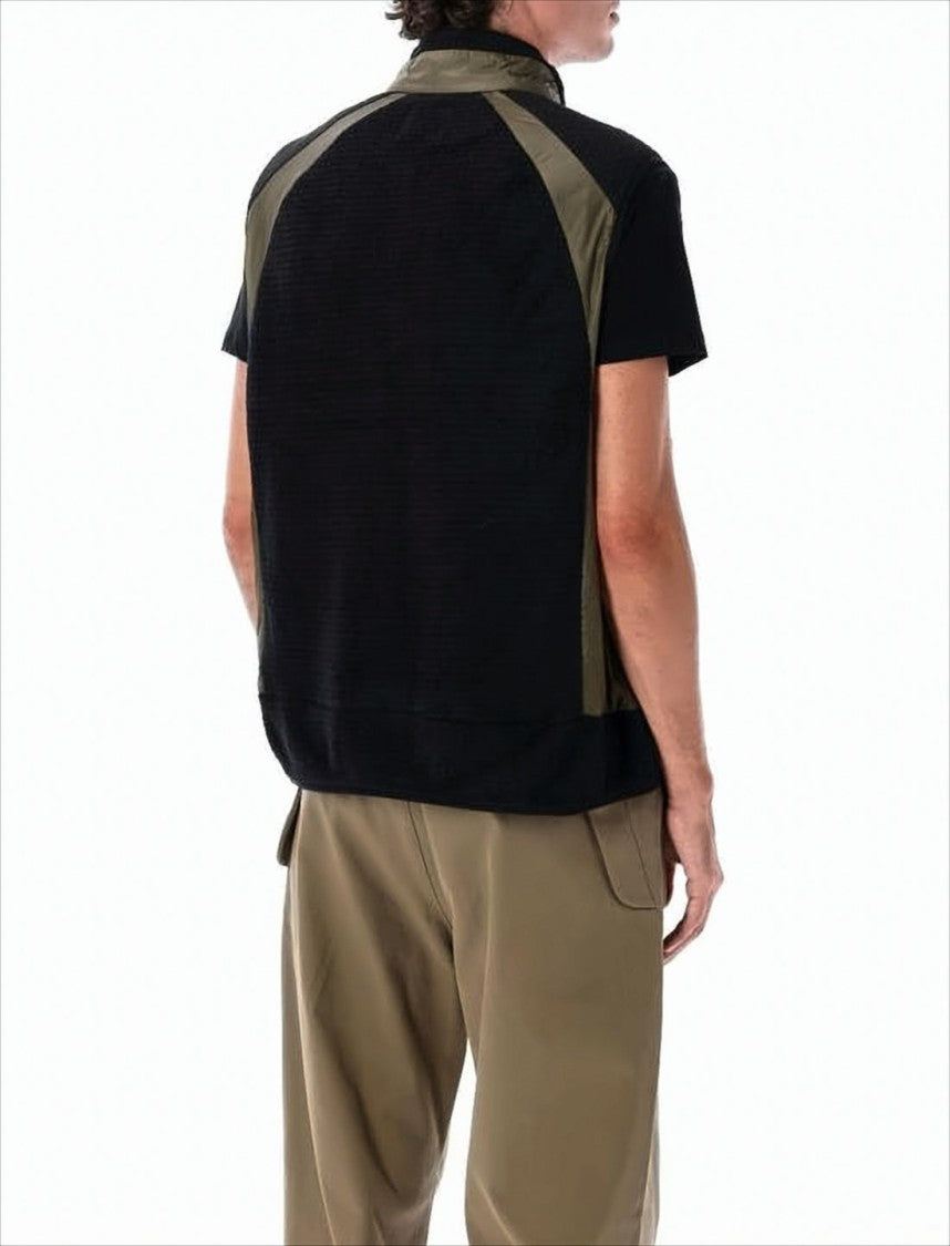 Textured Black Vest with Olive Green Accents