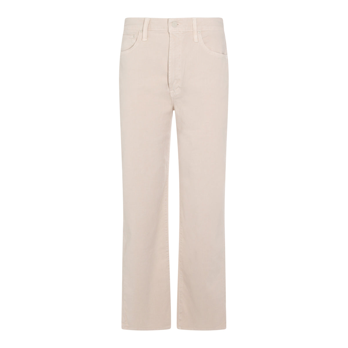 High Waist Beige Cotton Straight-Leg Jeans