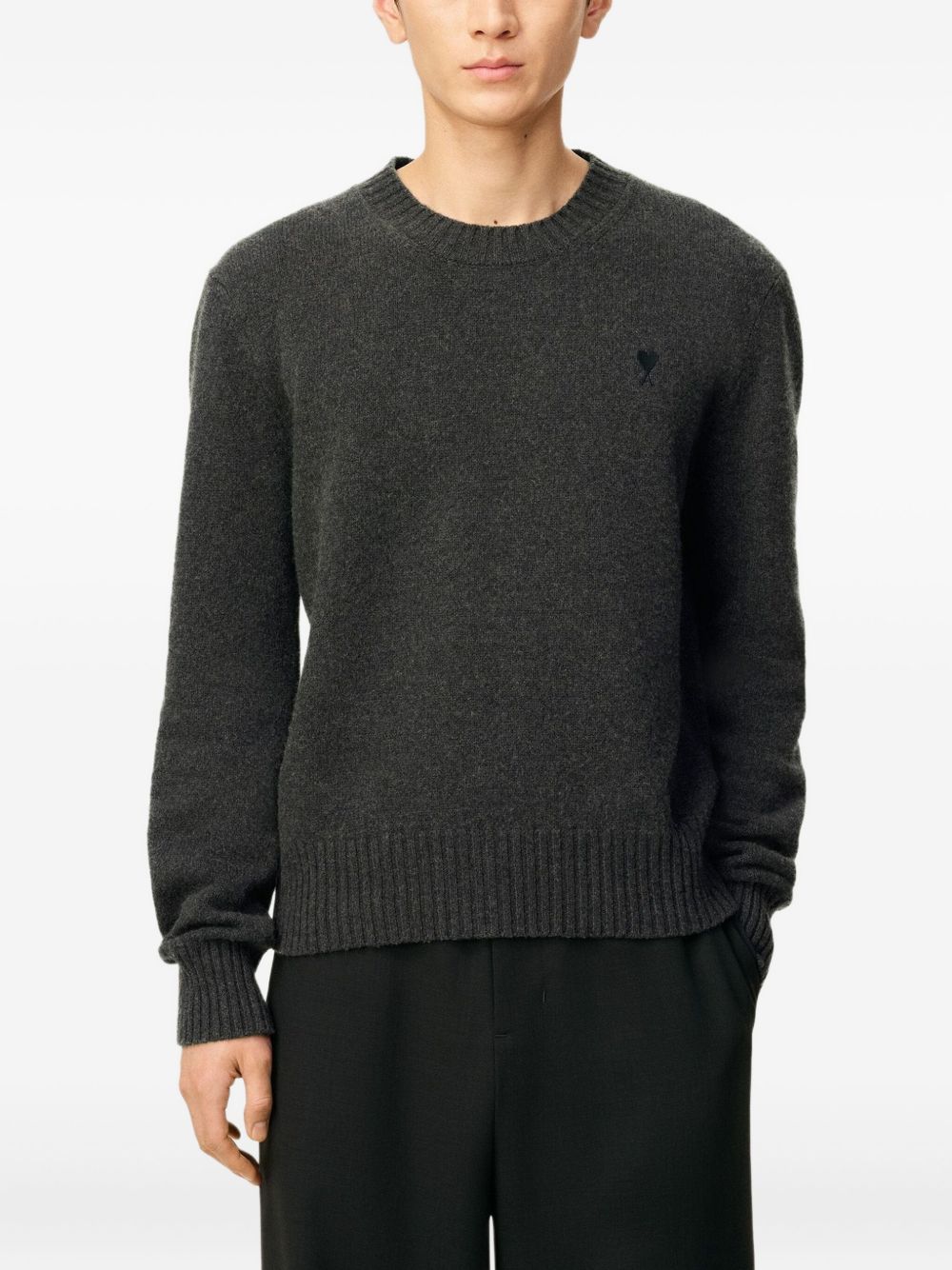Charcoal Grey Crew Neck Sweater With Logo Embroidery