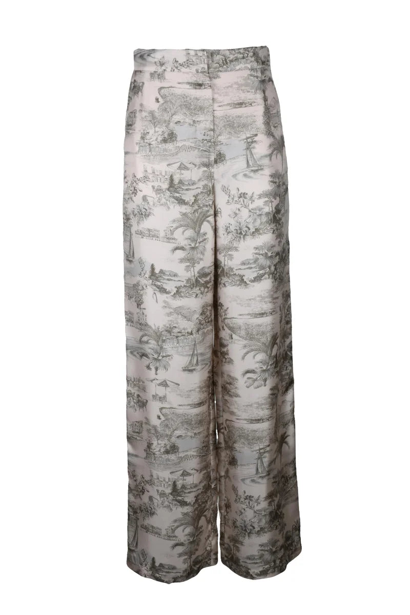 Zeus Wide Leg Silk Trousers - Multicolor