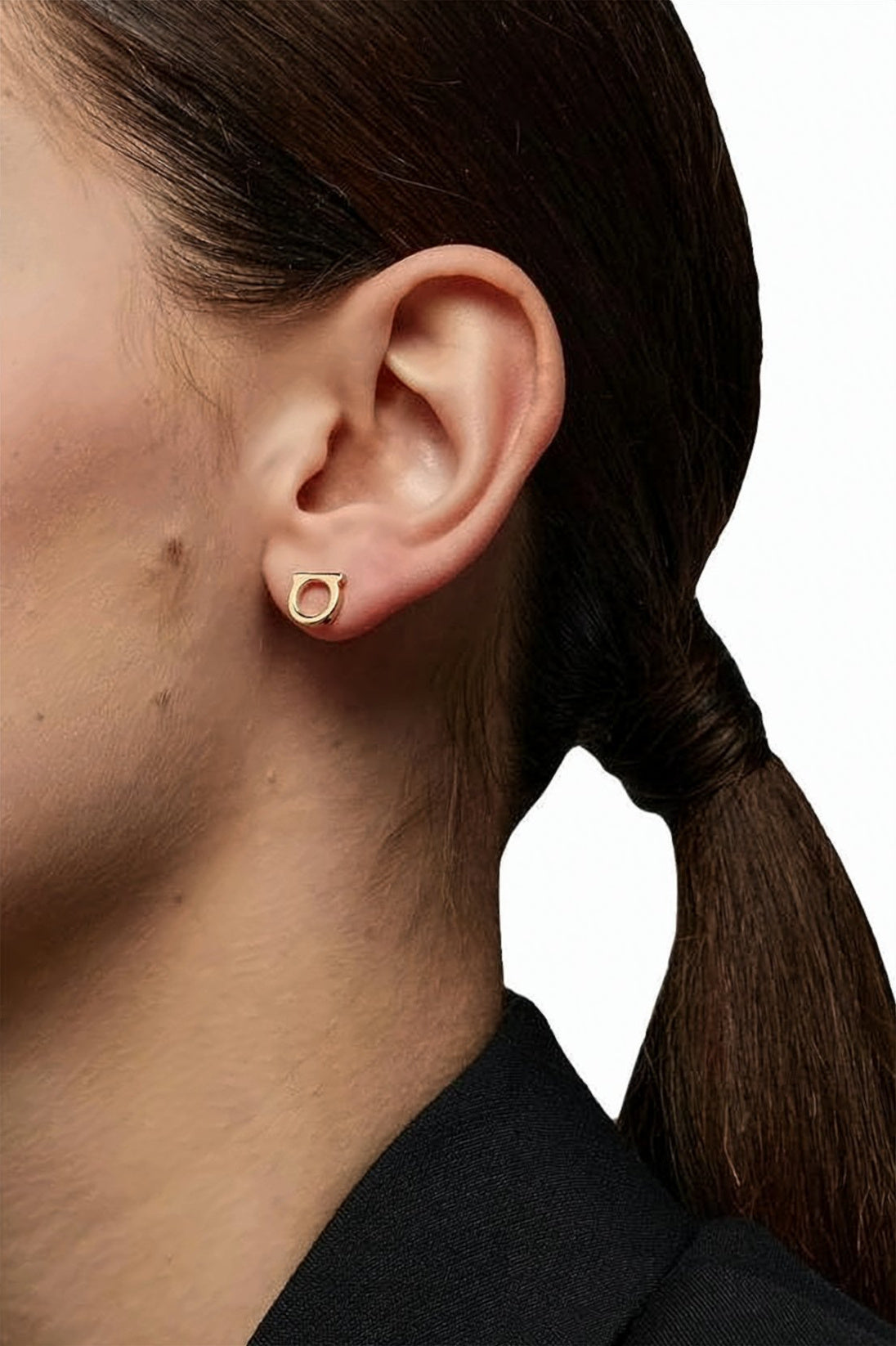 Polished Brass Stud Earrings with Open Oval Design