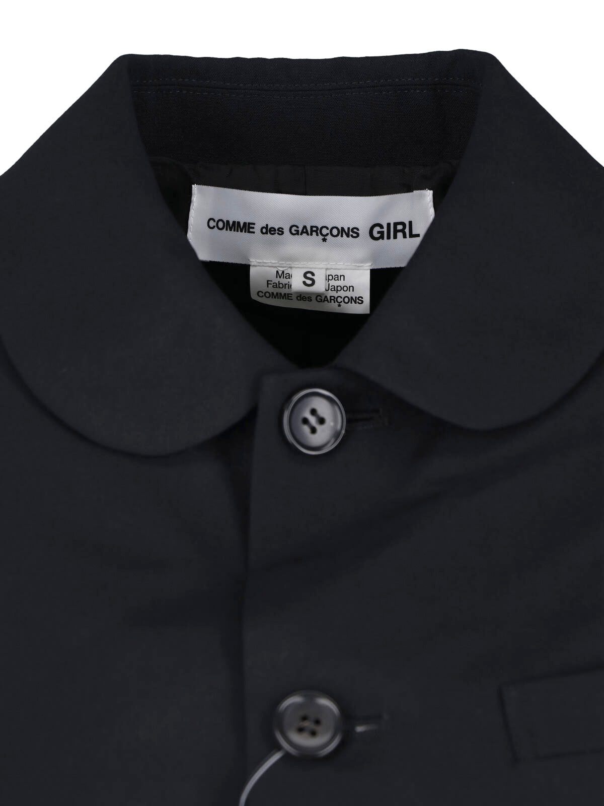 Black Ruffled Trim Rounded Collar Jacket