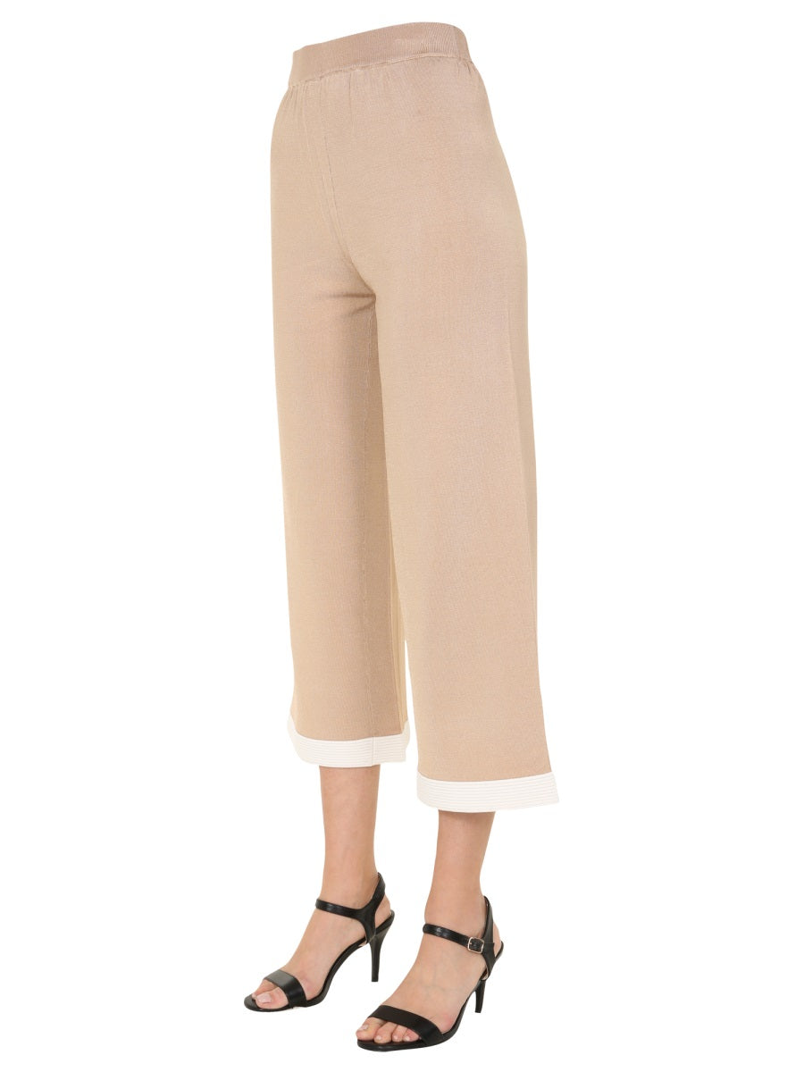 Cropped Trousers With Contrasting Hem Detail