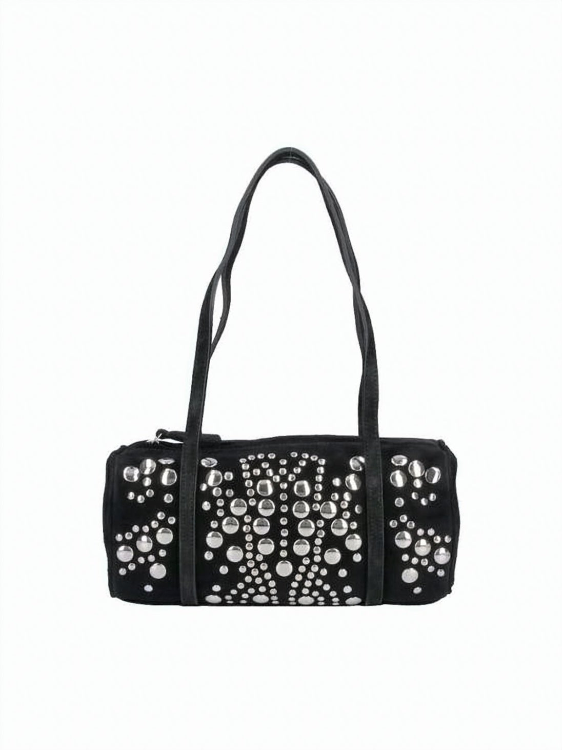 Black Studded Cylindrical Leather Shoulder Bag