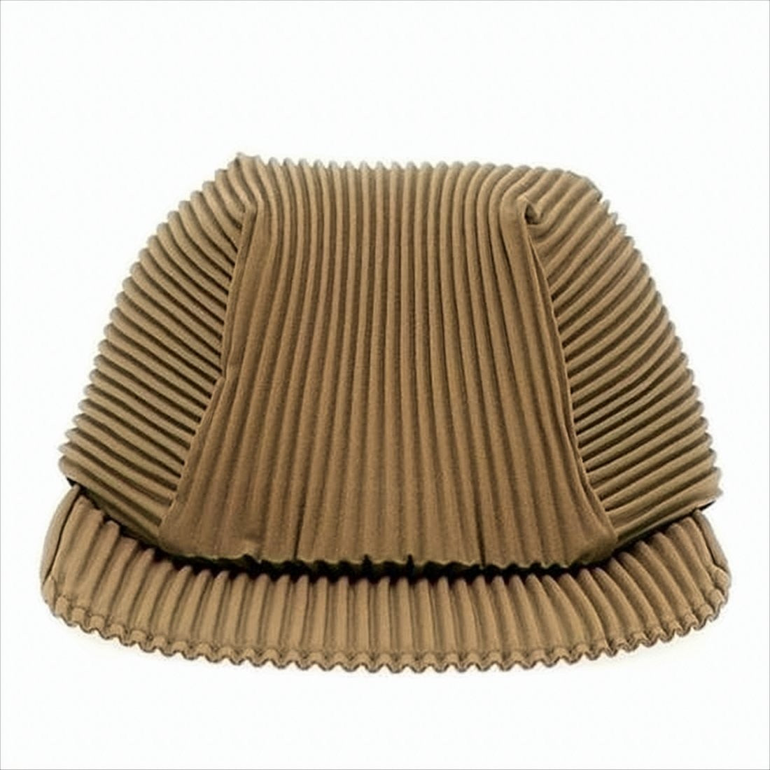 Pleated Brown Polyester Cap With Boxy Silhouette