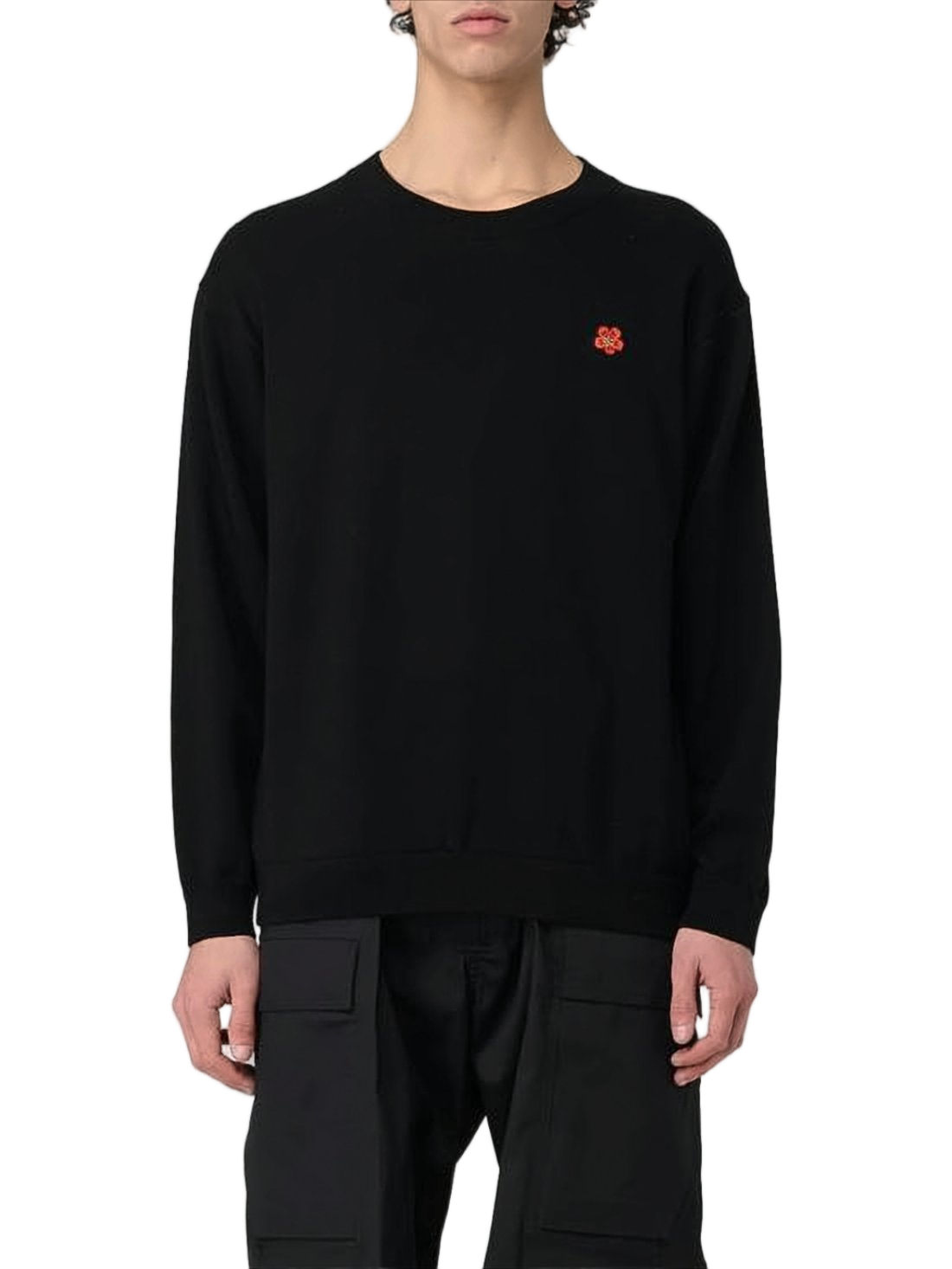 Classic Crew Neck Wool Sweater With Embroidered Detail