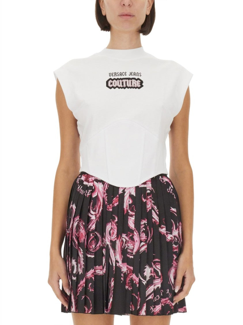 White Top With Logo And Cap Sleeves