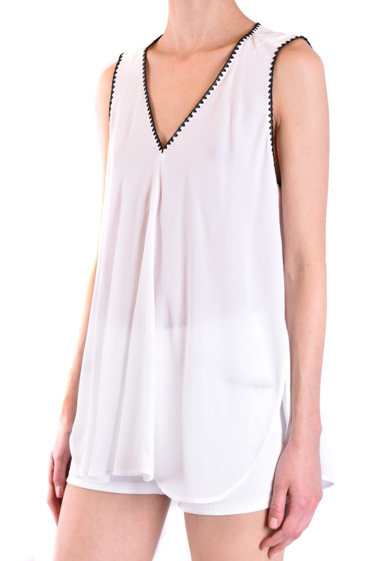 Sleeveless White Top With Delicate Black Trim