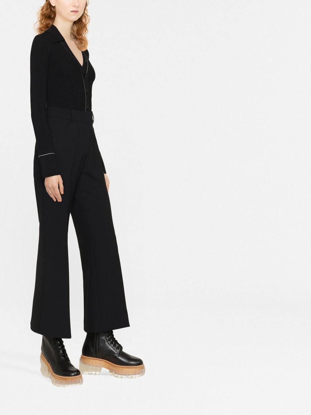 Black Trousers Tailored Wide-Leg Fabric Pants