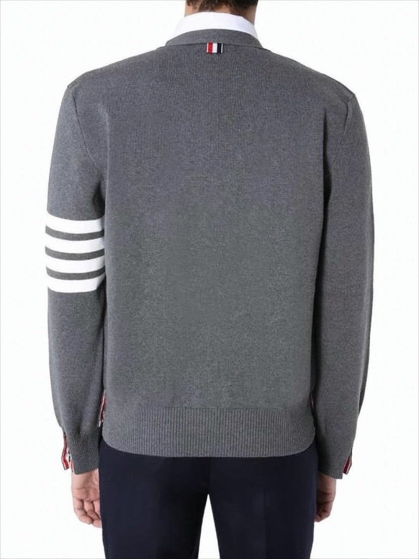 Classic V-Neck Cardigan with Distinctive Stripes