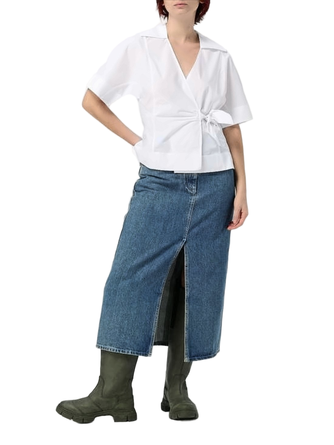 Wrap Design Blouse with Waist Tie