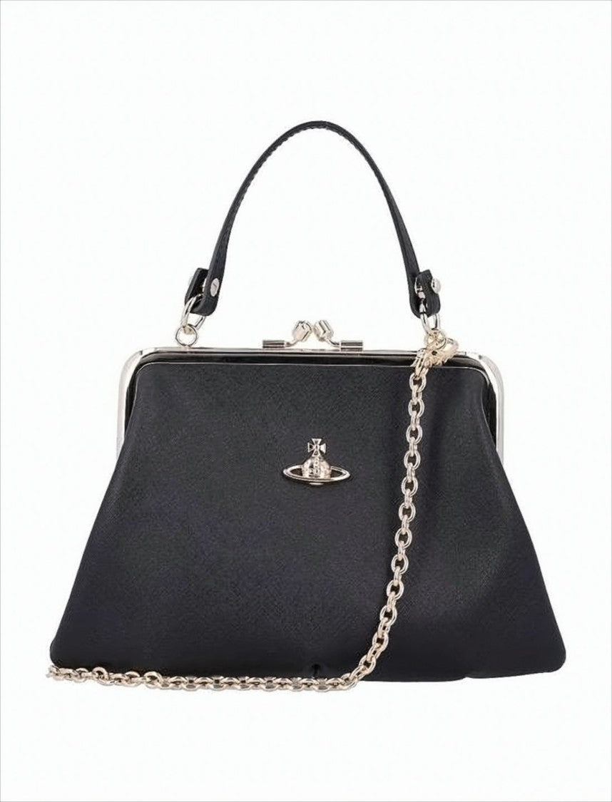 Textured Synthetic Leather Crossbody Bag with Gold-tone Accents