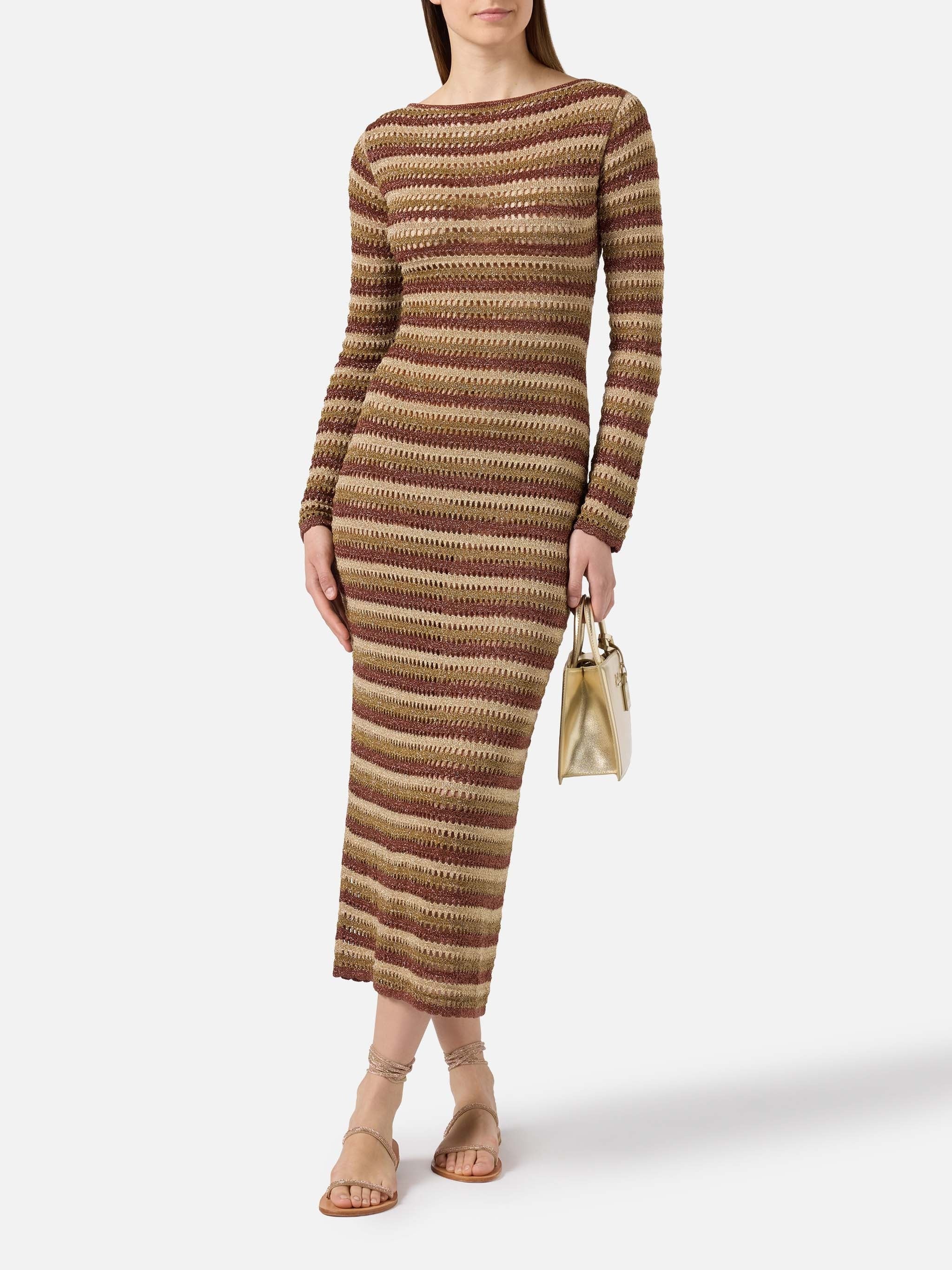 Fitted Midi Dress with Crochet Knit