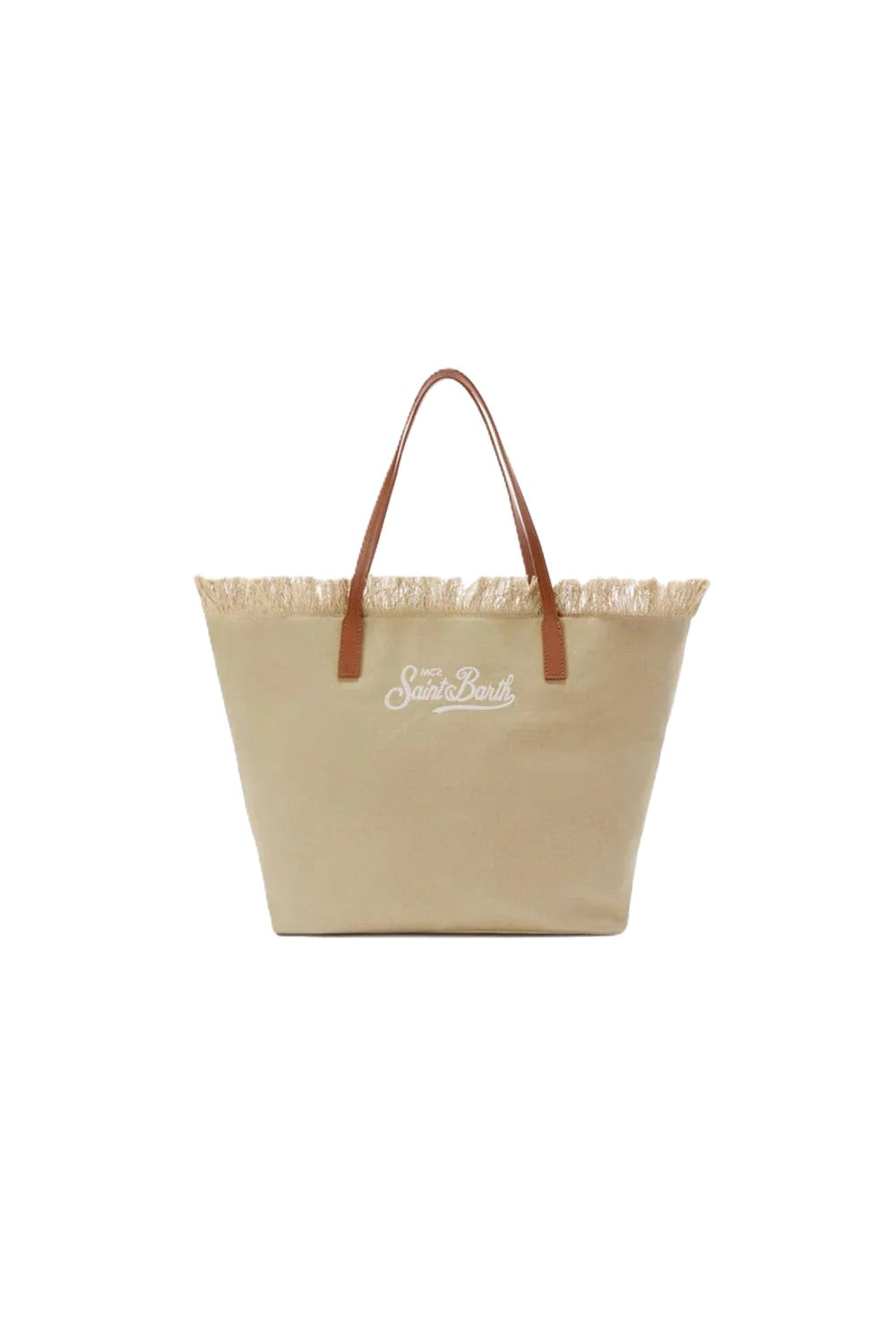 Trapezoidal Tote Bag with Fringed Trim