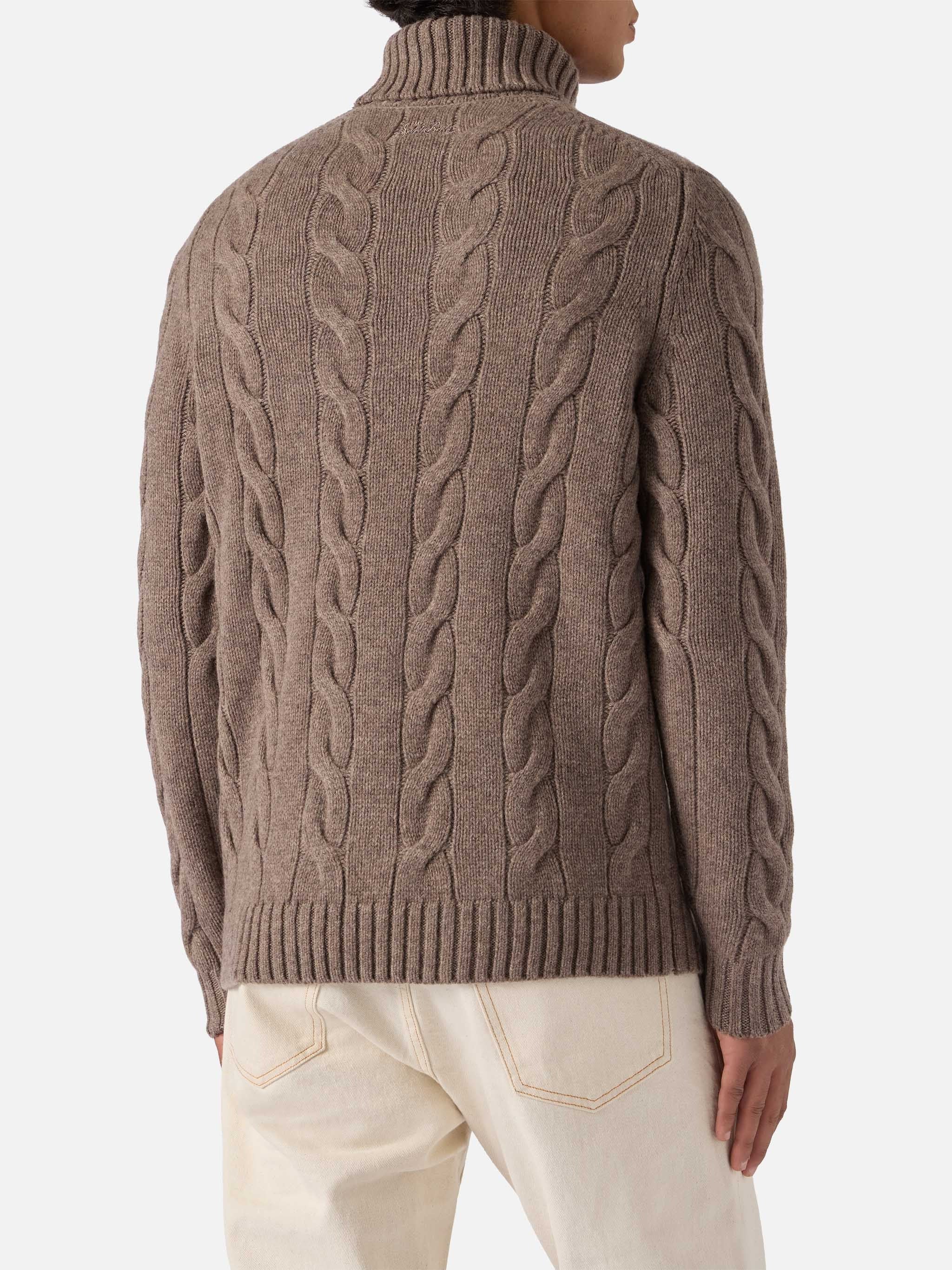 Hooded Wool Sweater With Cable Knit Design