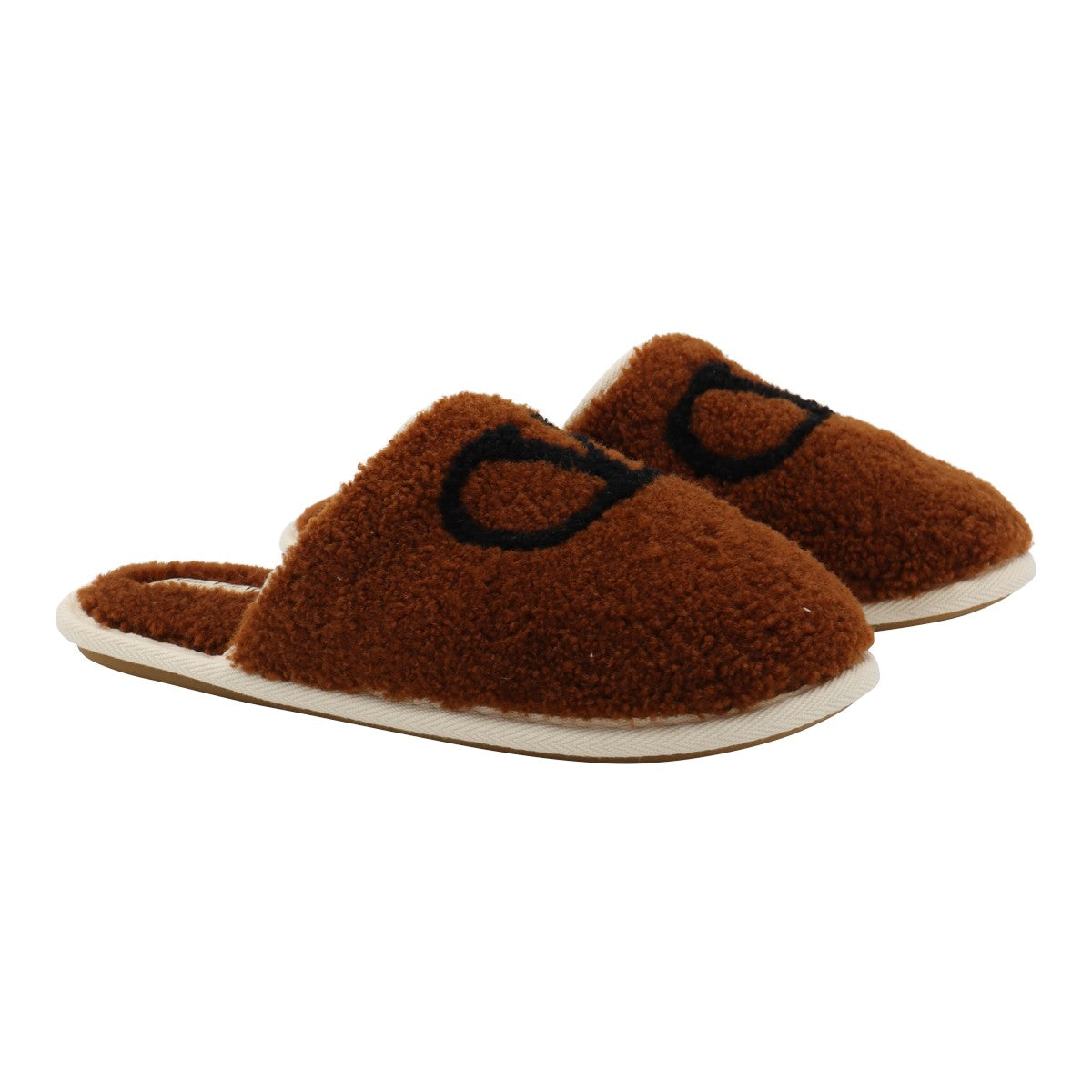 Plush Brown Loafers with Black Logo Detail