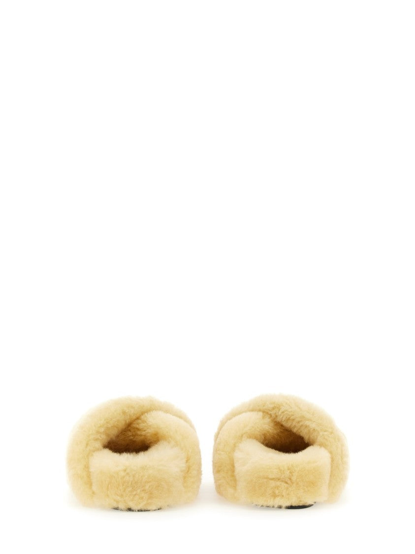 Plush Shearling Cross-Over Sandal With Leather-Covered Sole