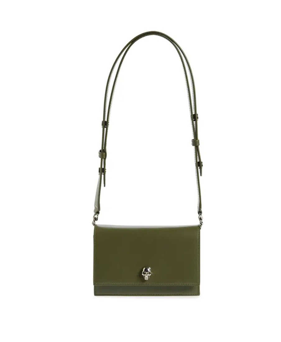 Structured Leather Bag with Skull Embellishment