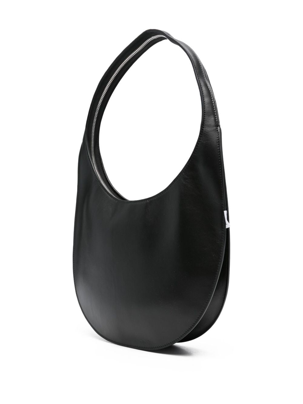 Crescent-Shaped Black Leather Handbag