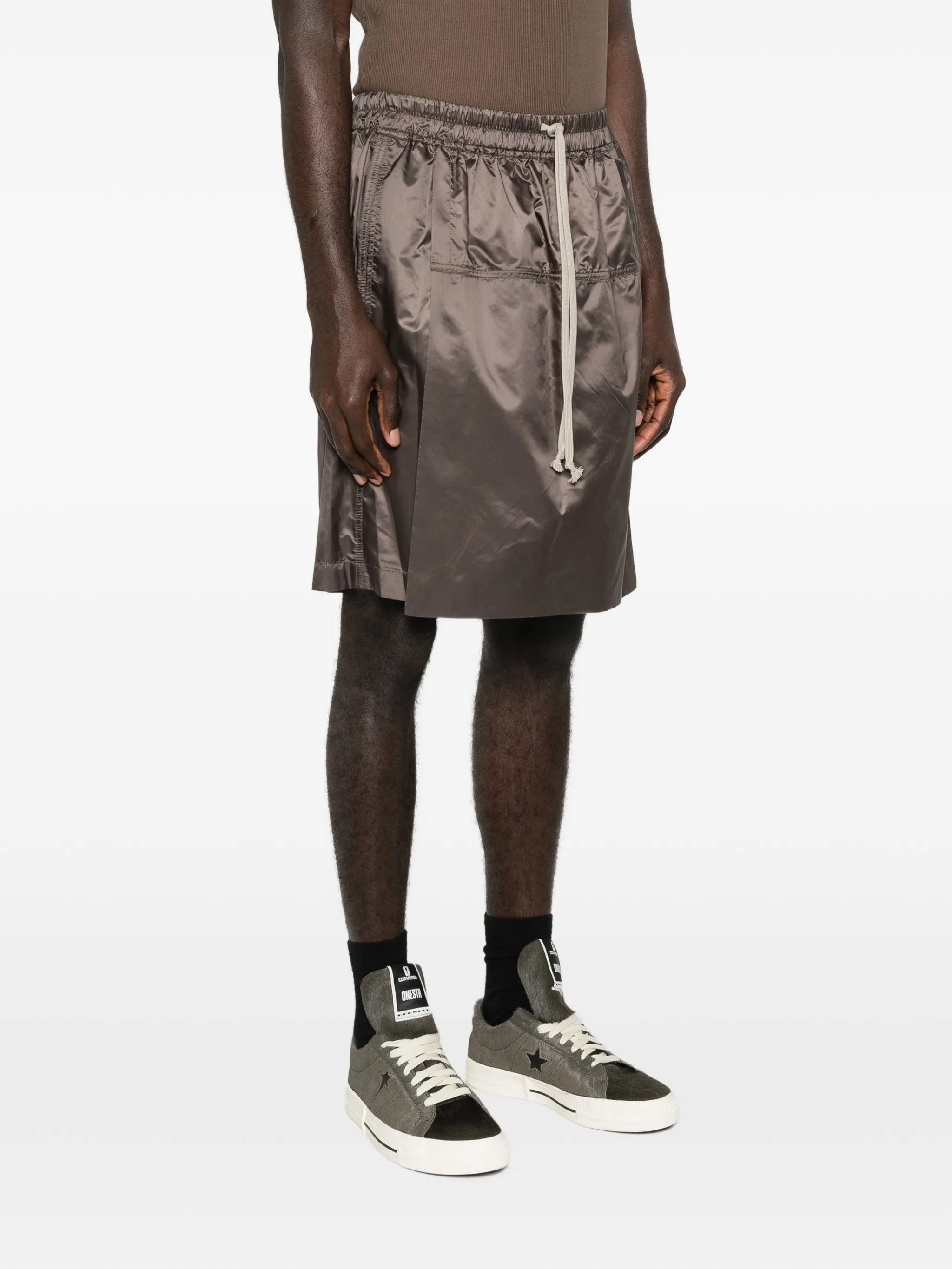 Brown Woven Kilt Bermuda Shorts