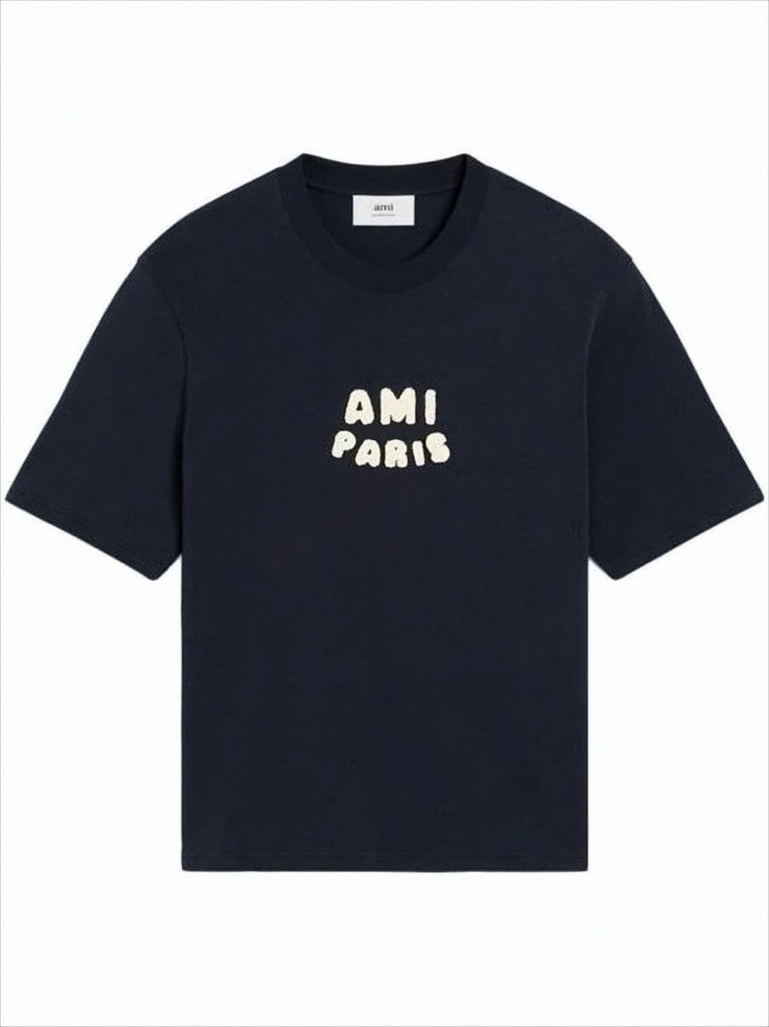 Boxy Navy T-Shirt with Playful Logo Detailing