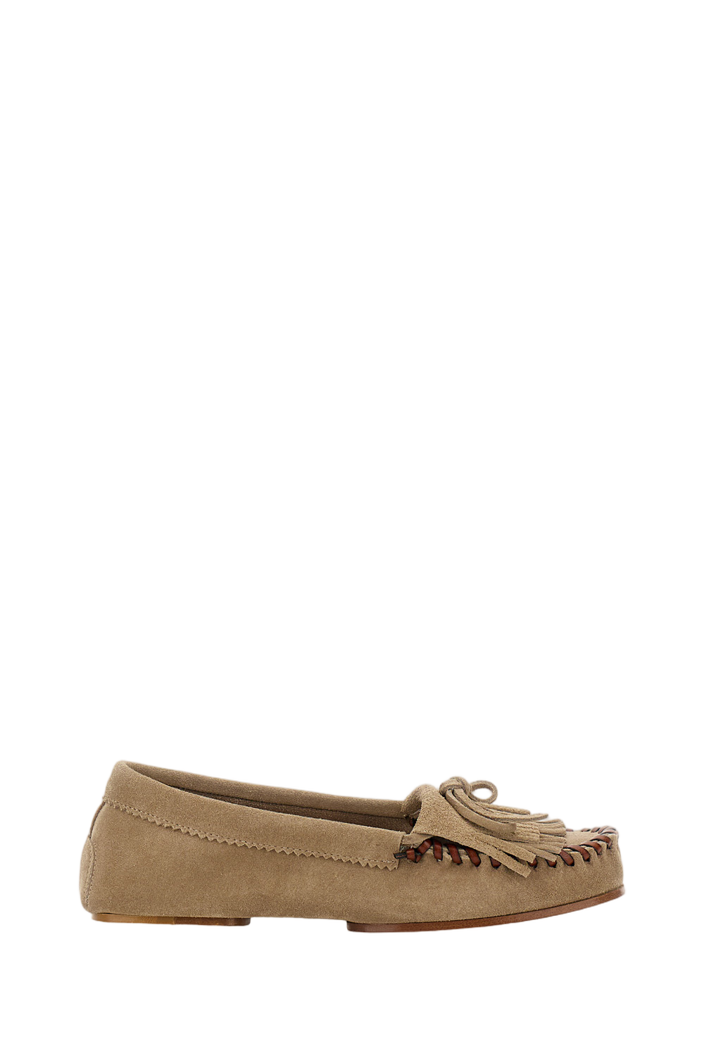Fringe-Detailed Grey Suede Loafers