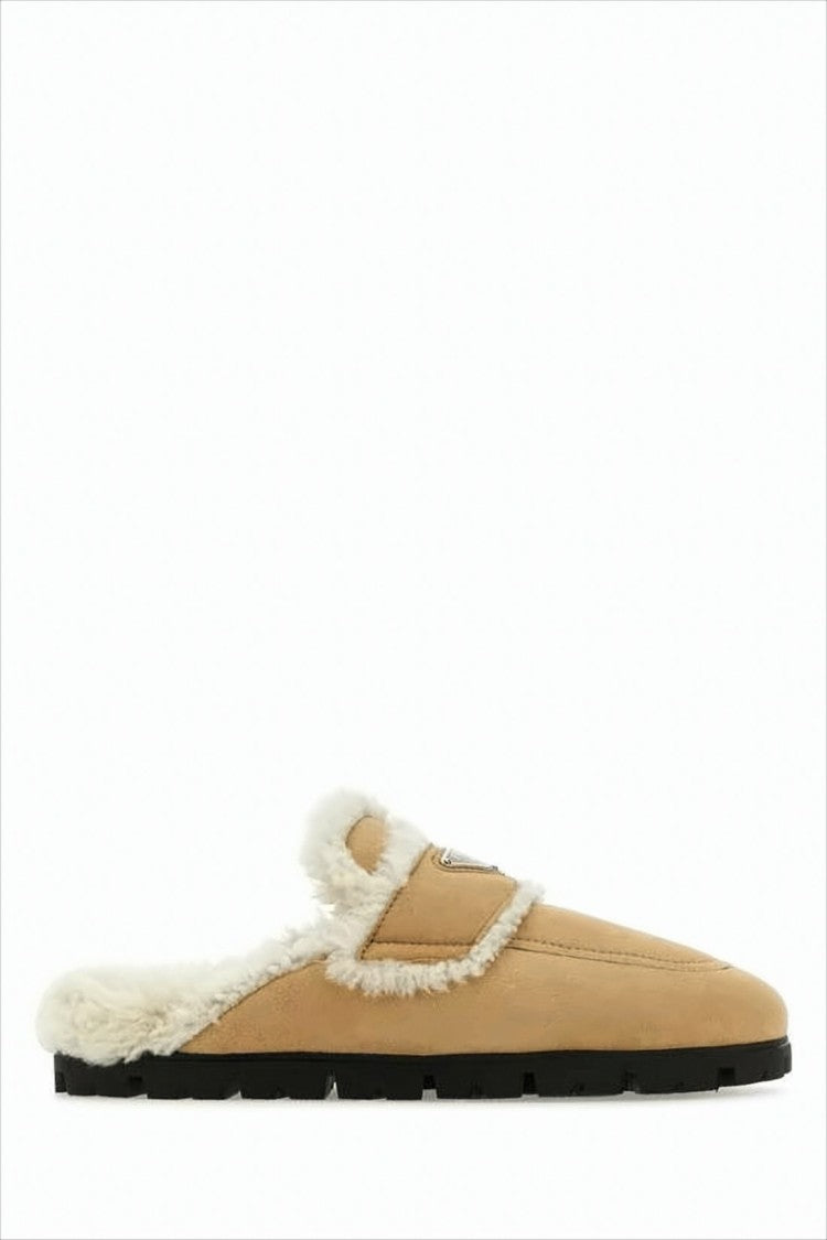 Slip-On Sneakers with Shearling Trim and Triangular Logo
