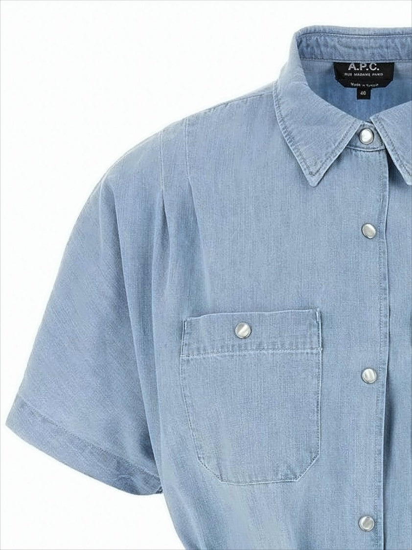 Short Denim Dress with Classic Collar