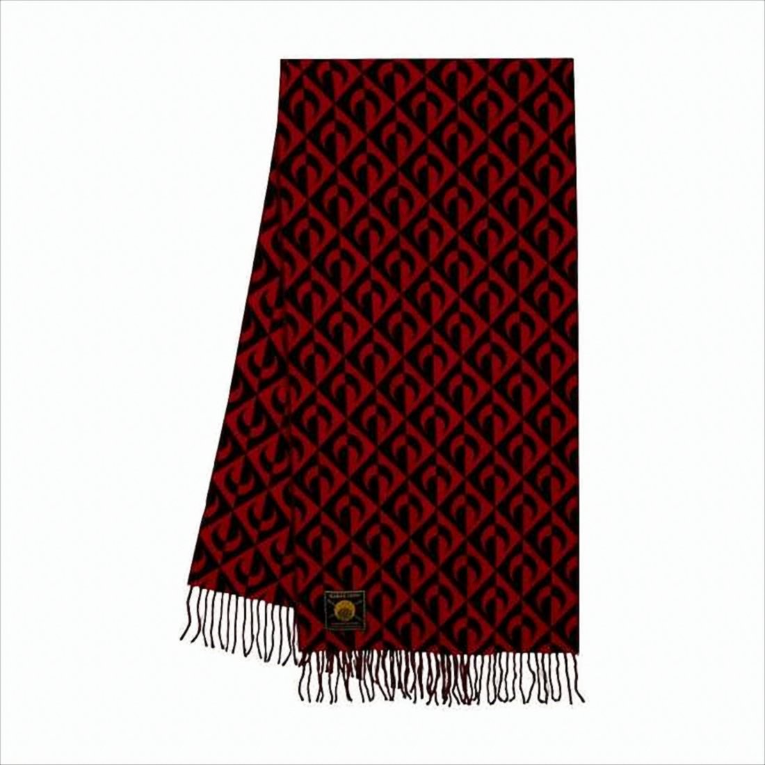 Geometric Pattern Wool Scarf with Fringed Edges