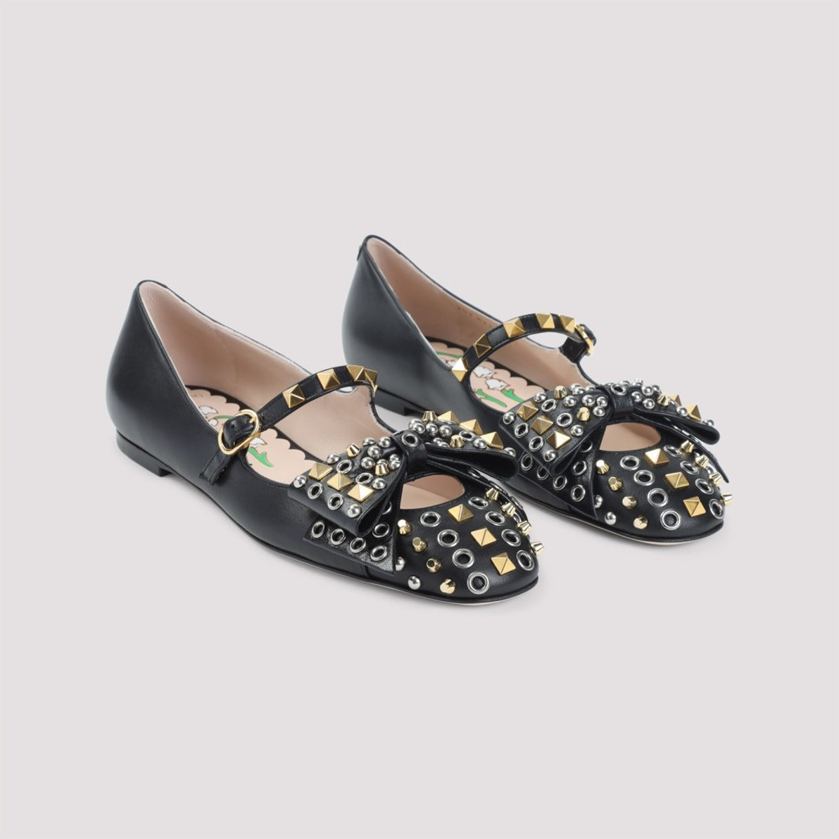 Leather Ballerinas With Stud Detailing