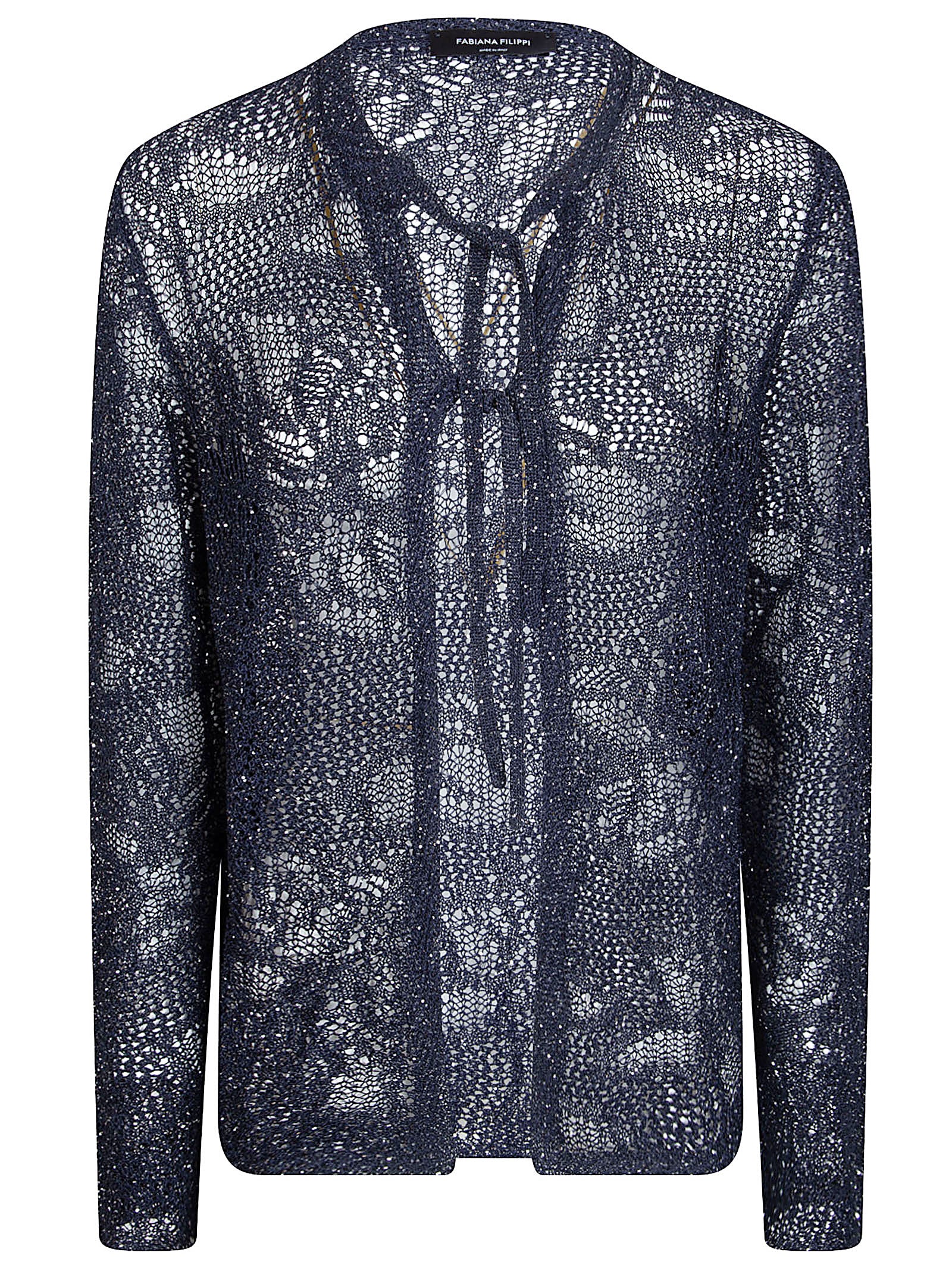Open-Knit Cardigan with Subtle Sequin Embellishments