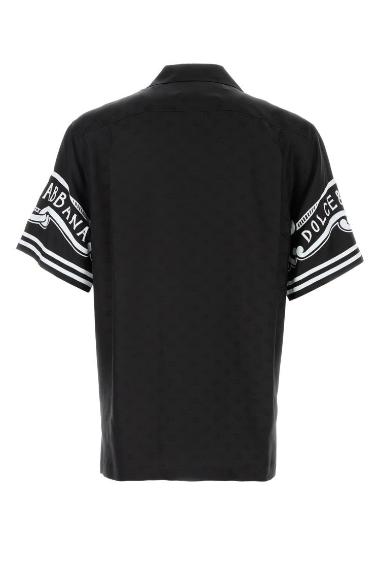 Short-Sleeved Black Shirt With Sporty Stripes
