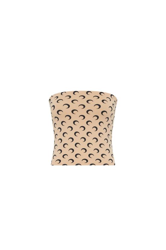 Fitted Sleeveless Top with Graphic Crescent Design